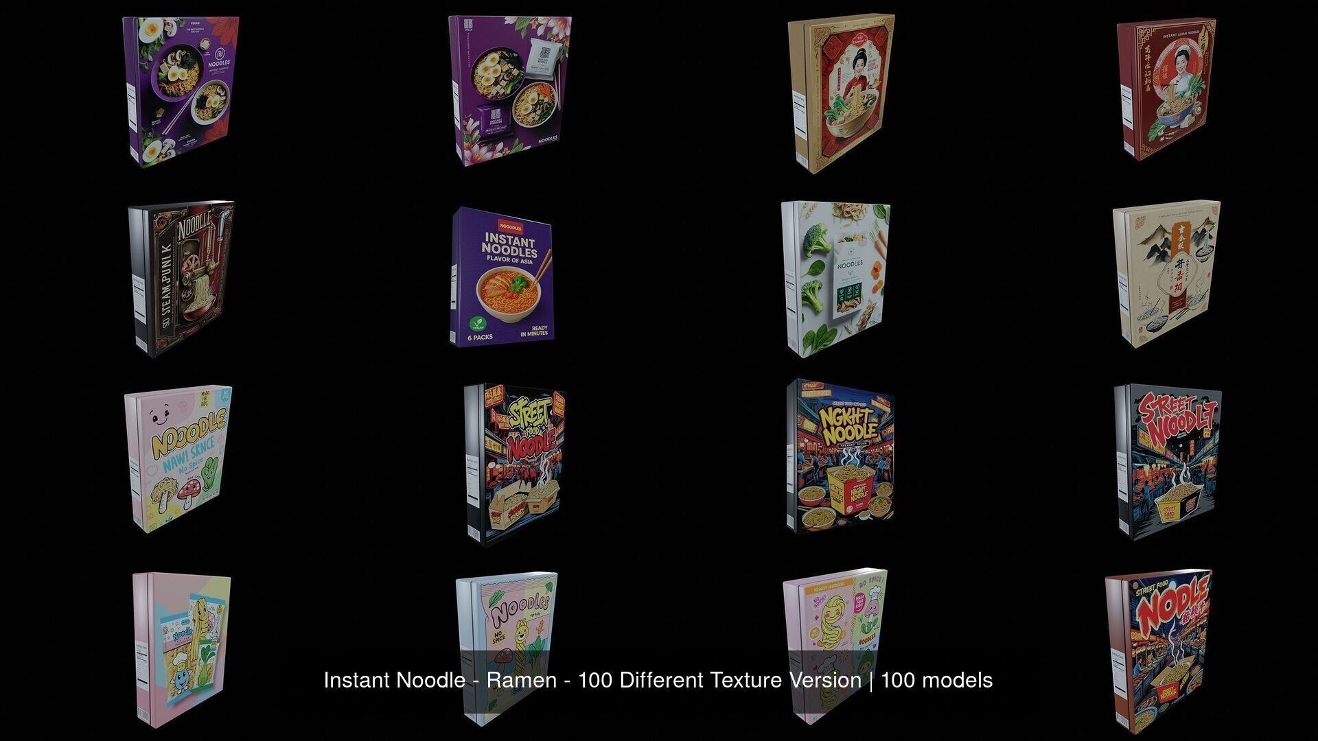 Instant Noodle - Ramen - 100 Different Texture Version 3D Model Collection_2