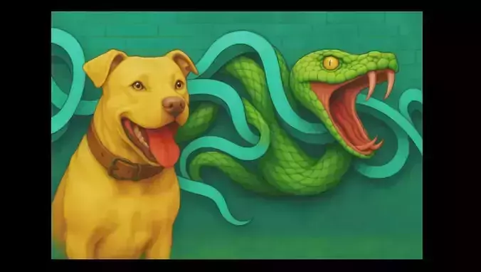 16K Base Color Texture Dog and Serpent Mural Ultra HD Texture