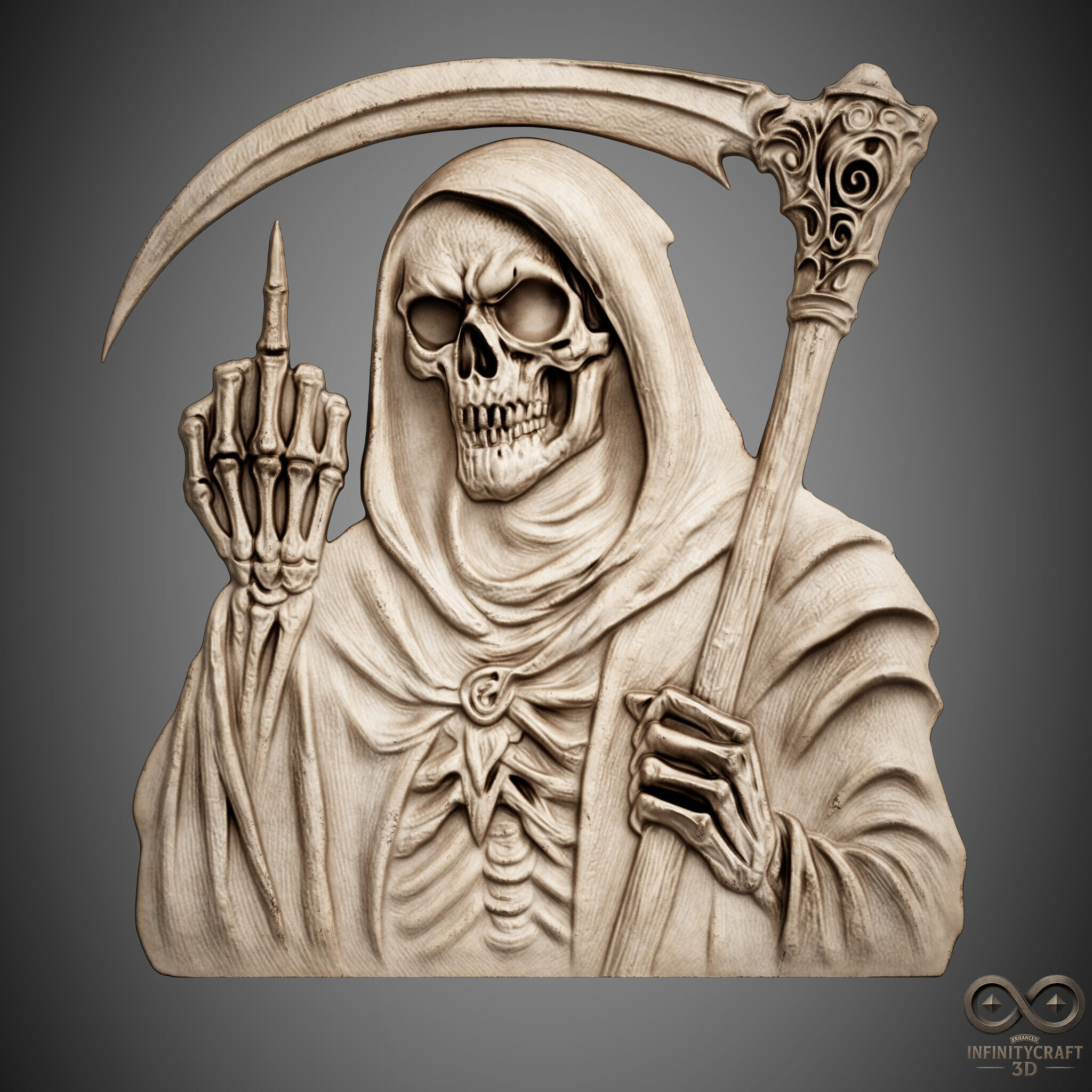 Grim Rebellion Middle Finger Reaper Relief for CNC or 3D Print 3D print model_6