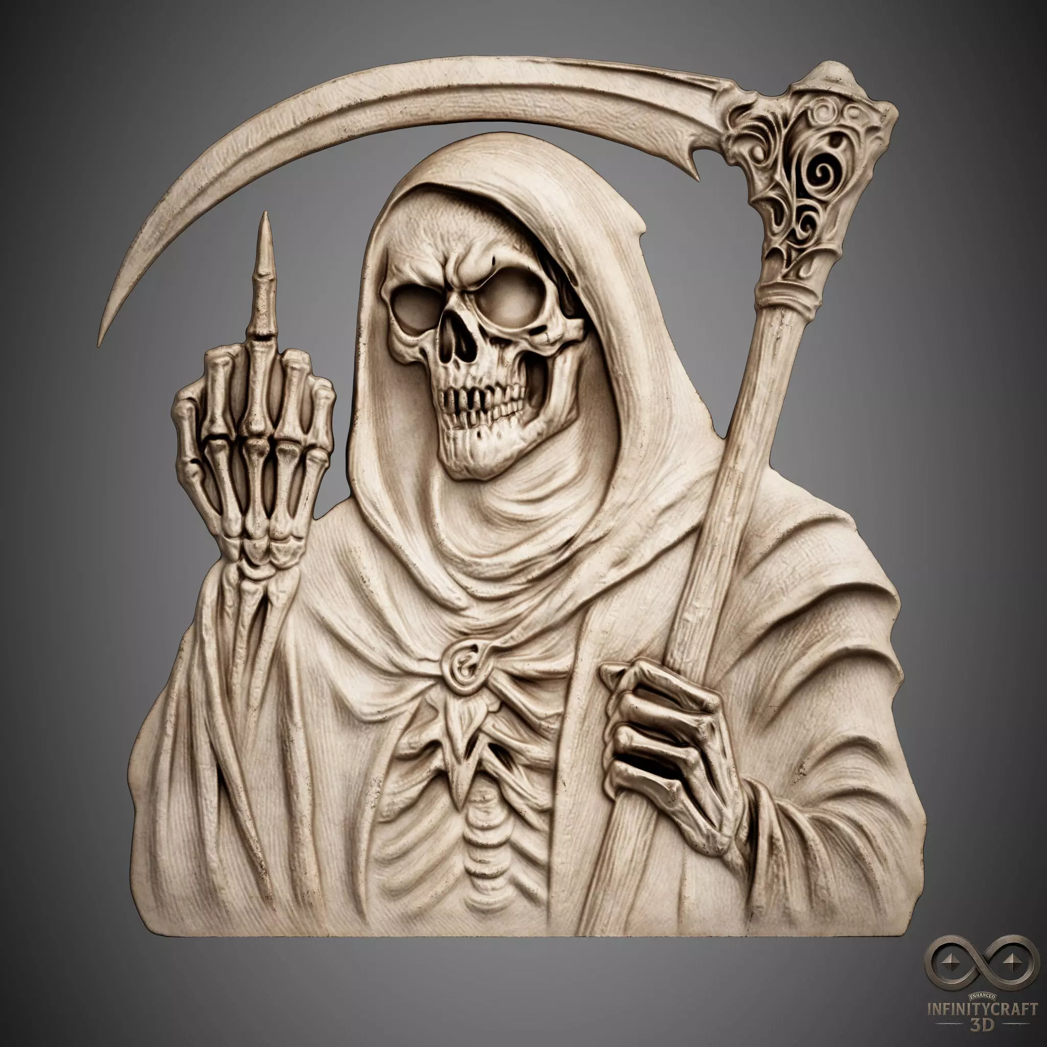 Grim Rebellion Middle Finger Reaper Relief for CNC or 3D Print 3D print model_0