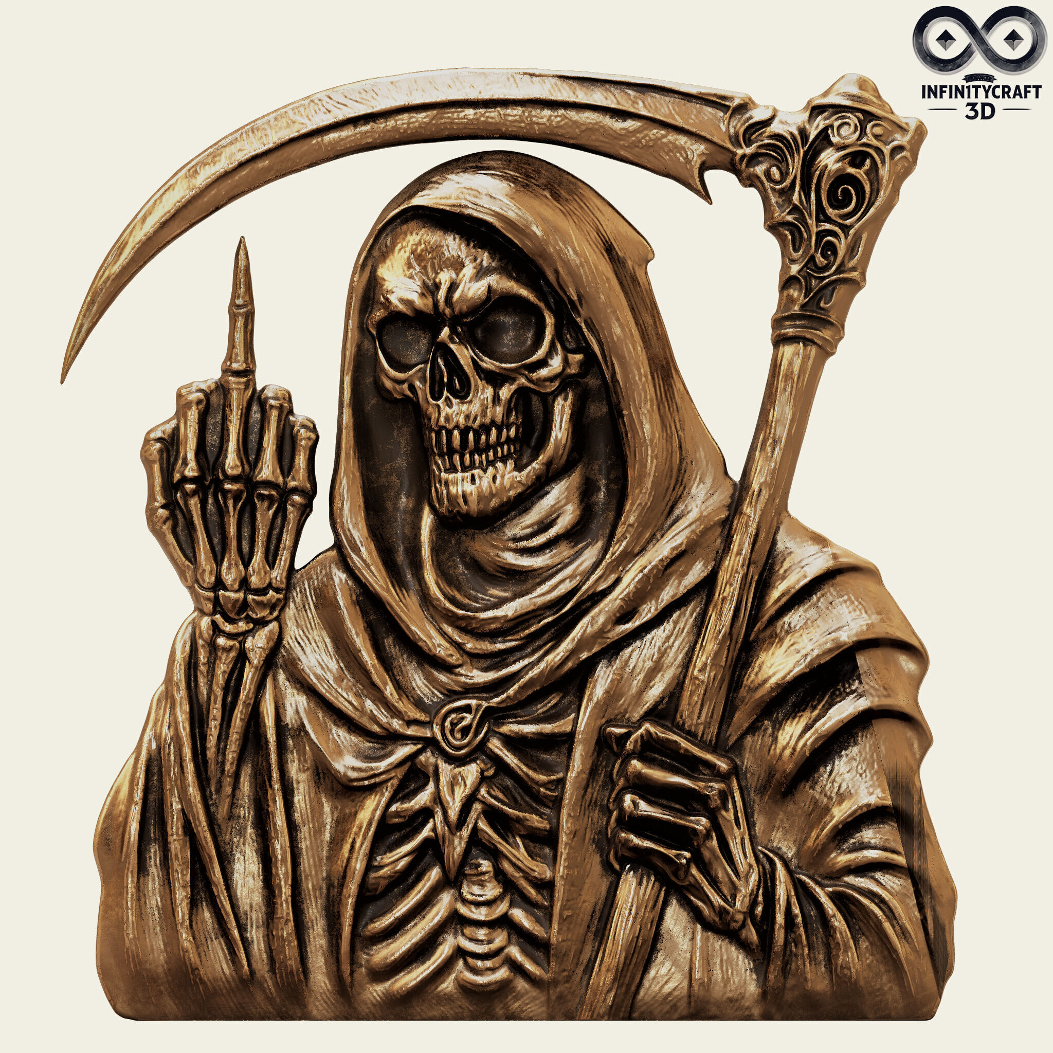 Grim Rebellion Middle Finger Reaper Relief for CNC or 3D Print 3D print model_1