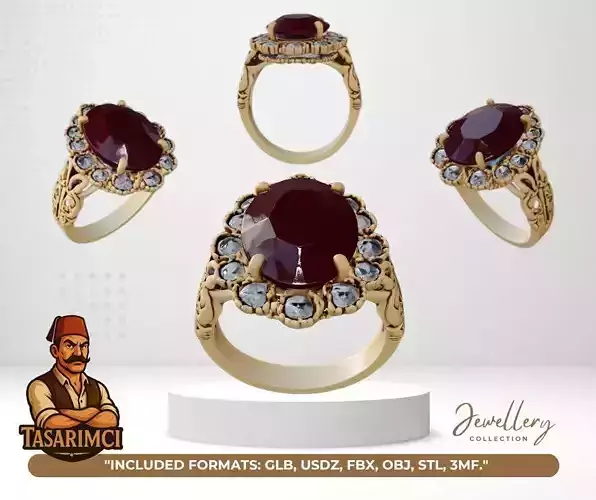 Victorian Rose  3D Ruby Vintage Ring Design