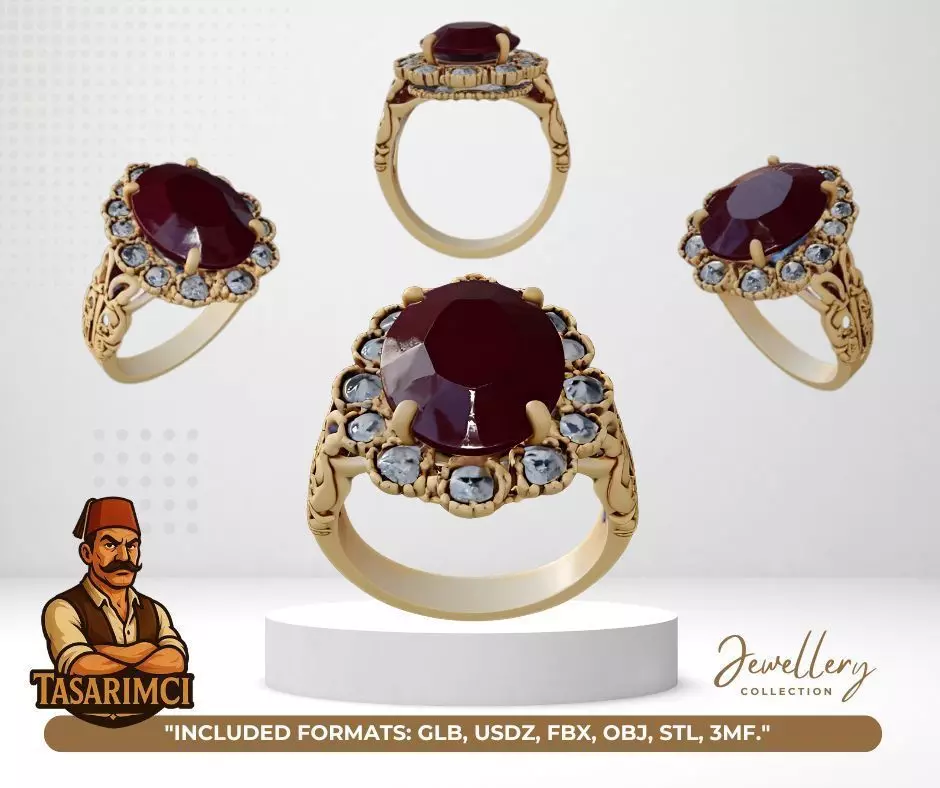 Victorian Rose 3D Ruby Vintage Ring Design 3D print model