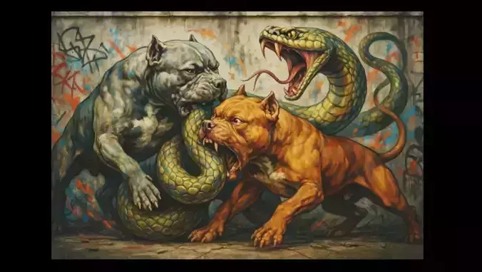 16K Base Color Texture Dog and Serpent Mural Ultra HD Texture