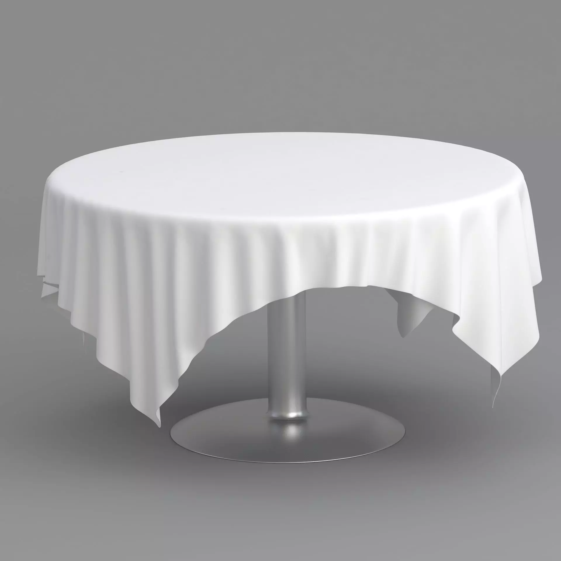 Silver Table White Cloth 3D model_0