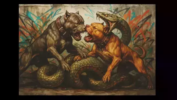 16K Base Color Texture Dog and Serpent Mural Ultra HD Texture