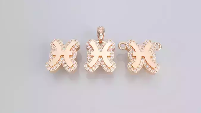 Zodiac Sign Pendant v3 - Diamond Border - Pisces Pendant