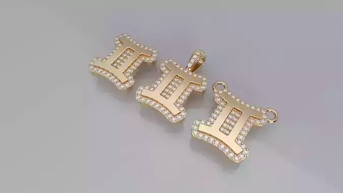 Zodiac Sign Pendant v3 - Diamond Border - Gemini Pendant
