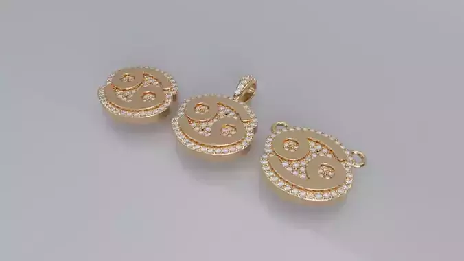 Zodiac Sign Pendant v3 - Diamond Border - Cancer Pendant