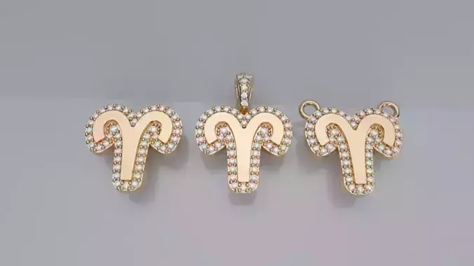 Zodiac Sign Pendant v3 - Diamond Border - Aries Pendant