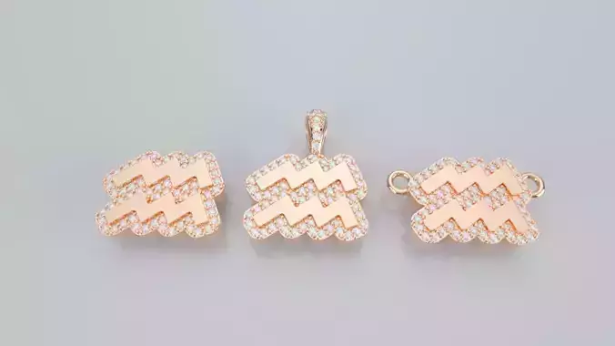 Zodiac Sign Pendant v3 - Diamond Border - Aquarius Pendant