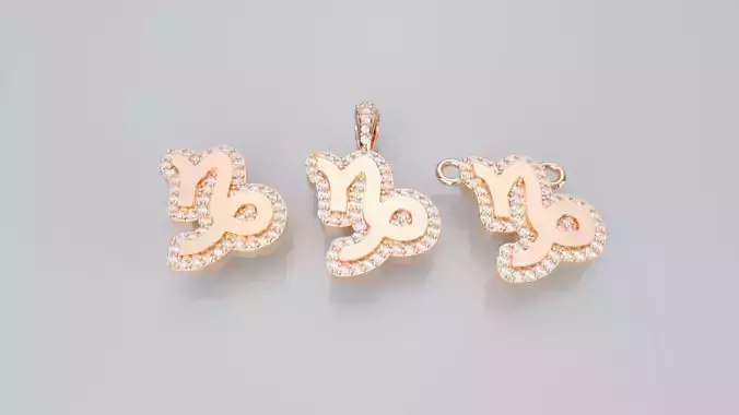 Zodiac Sign Pendant v3 - Diamond Border -  Capricorn Pendant