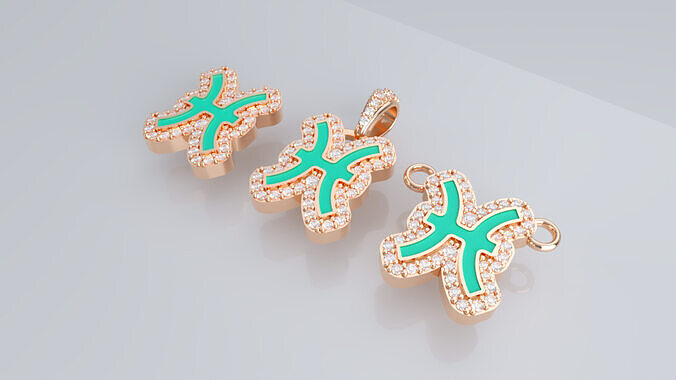 Zodiac Sign Pendant v3 - Enamel - Pisces Pendant 3D print model