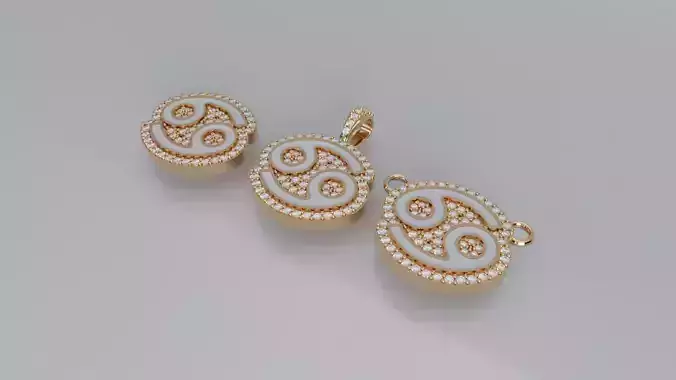 Zodiac Sign Pendant v3 - Enamel  - Cancer Pendant