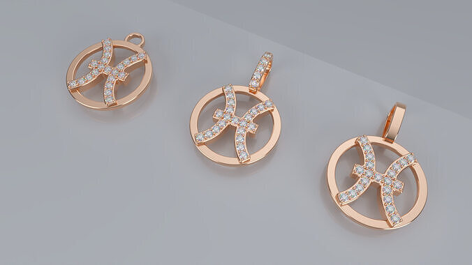 Zodiac Sign Pendant v2 - Diamond - Pisces Pendant 3D print model