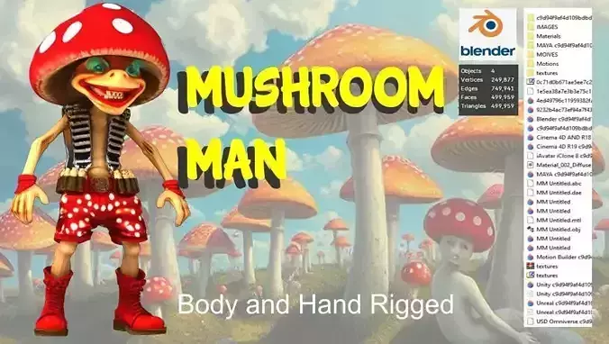 Mushroom Man Rigged Stylized Fantasy Character 3D Model 3D model