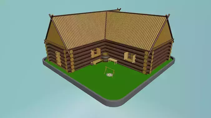 Low poly Wooden house large Low-poly 3D model