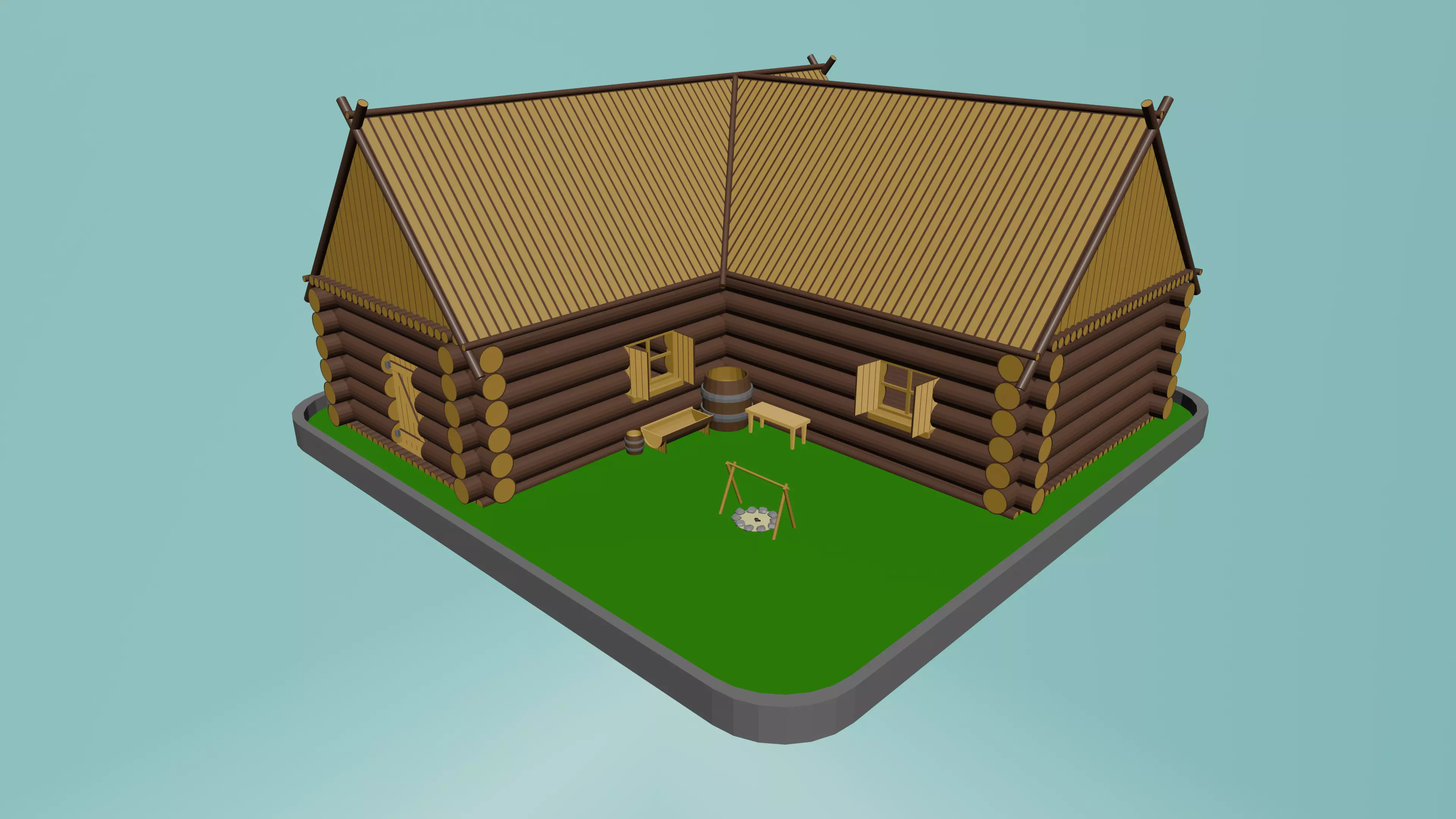 Low poly Wooden house large Low-poly 3D model_0