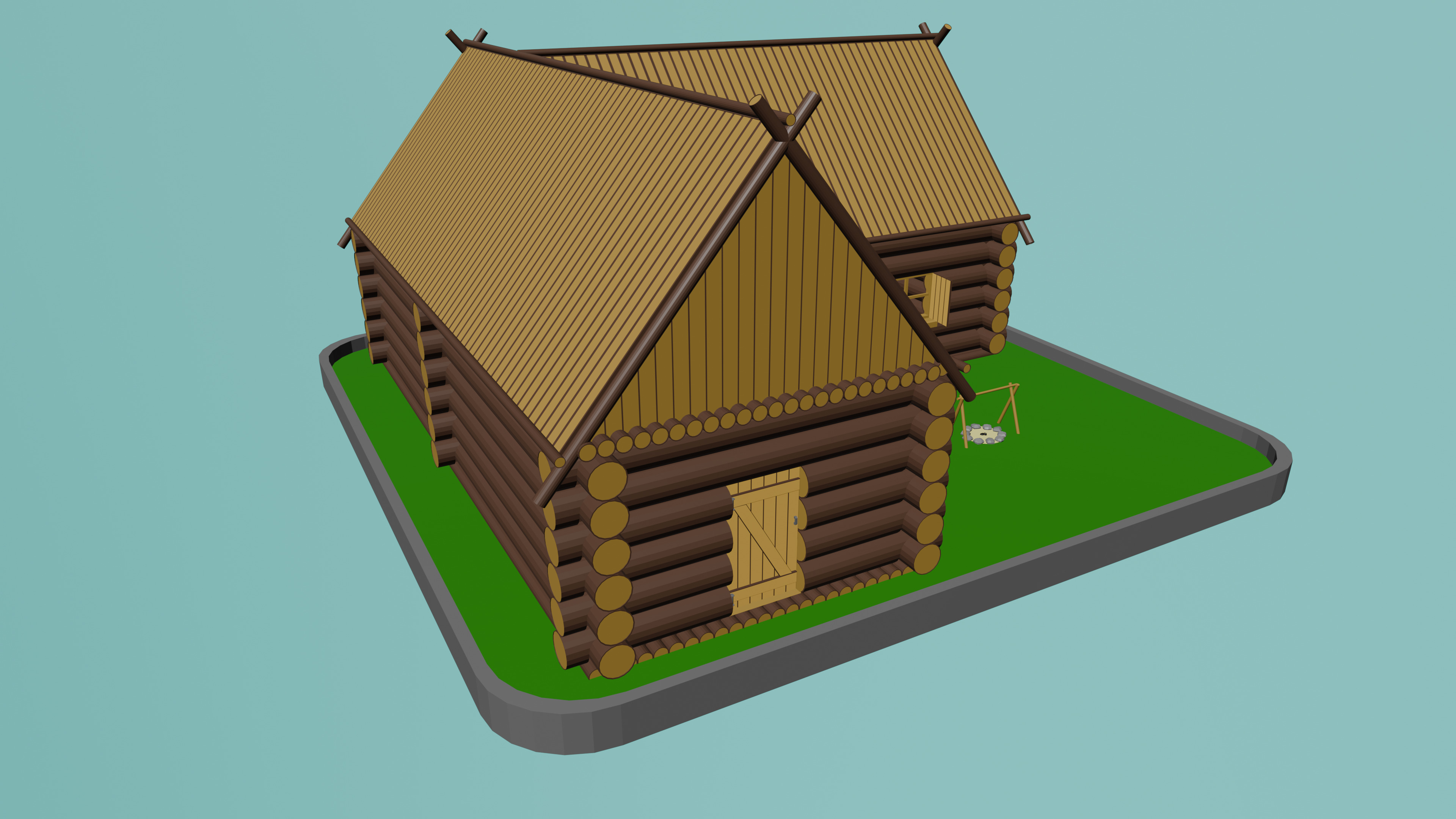 Low poly Wooden house large Low-poly 3D model_2