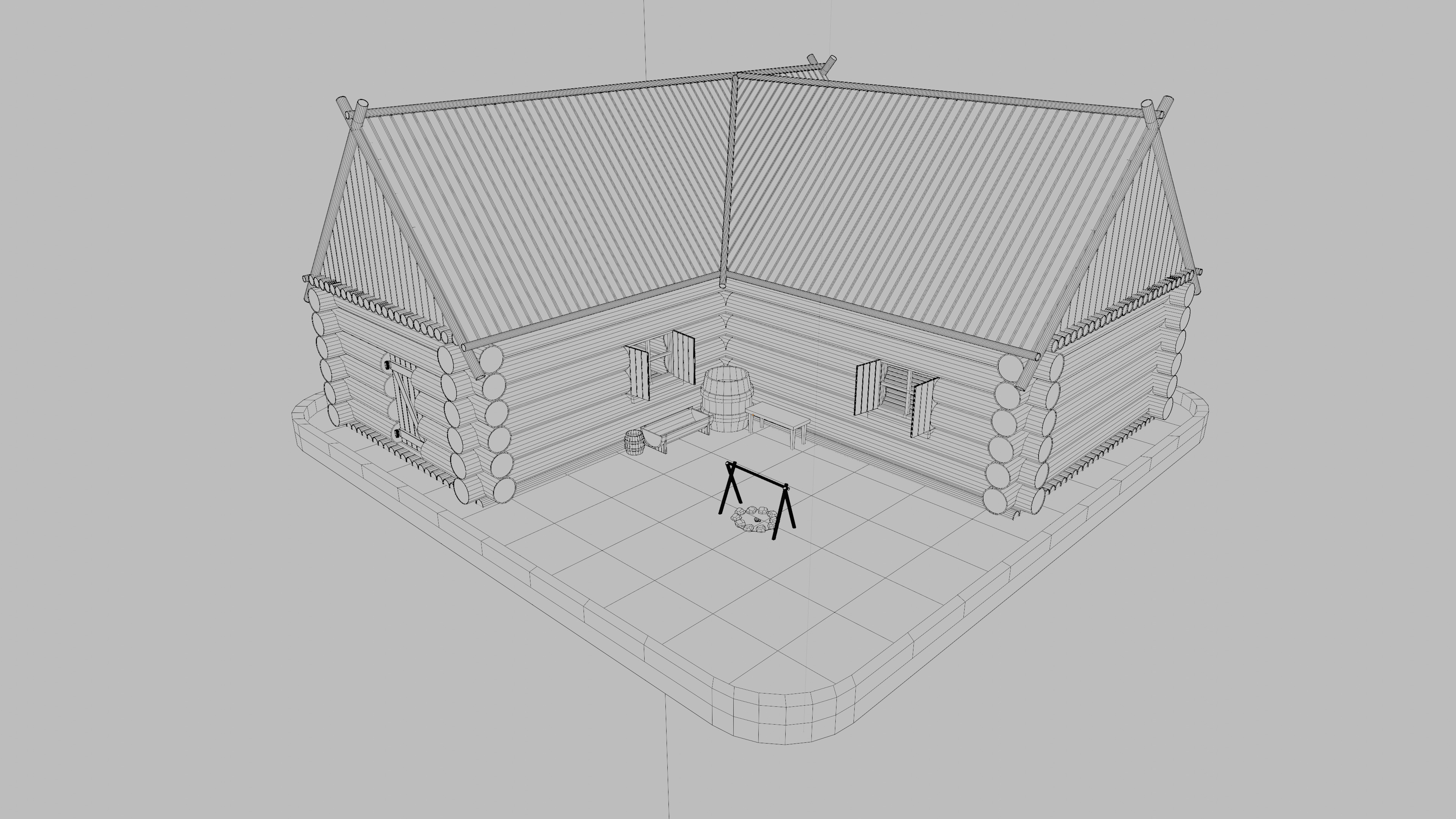 Low poly Wooden house large Low-poly 3D model_1