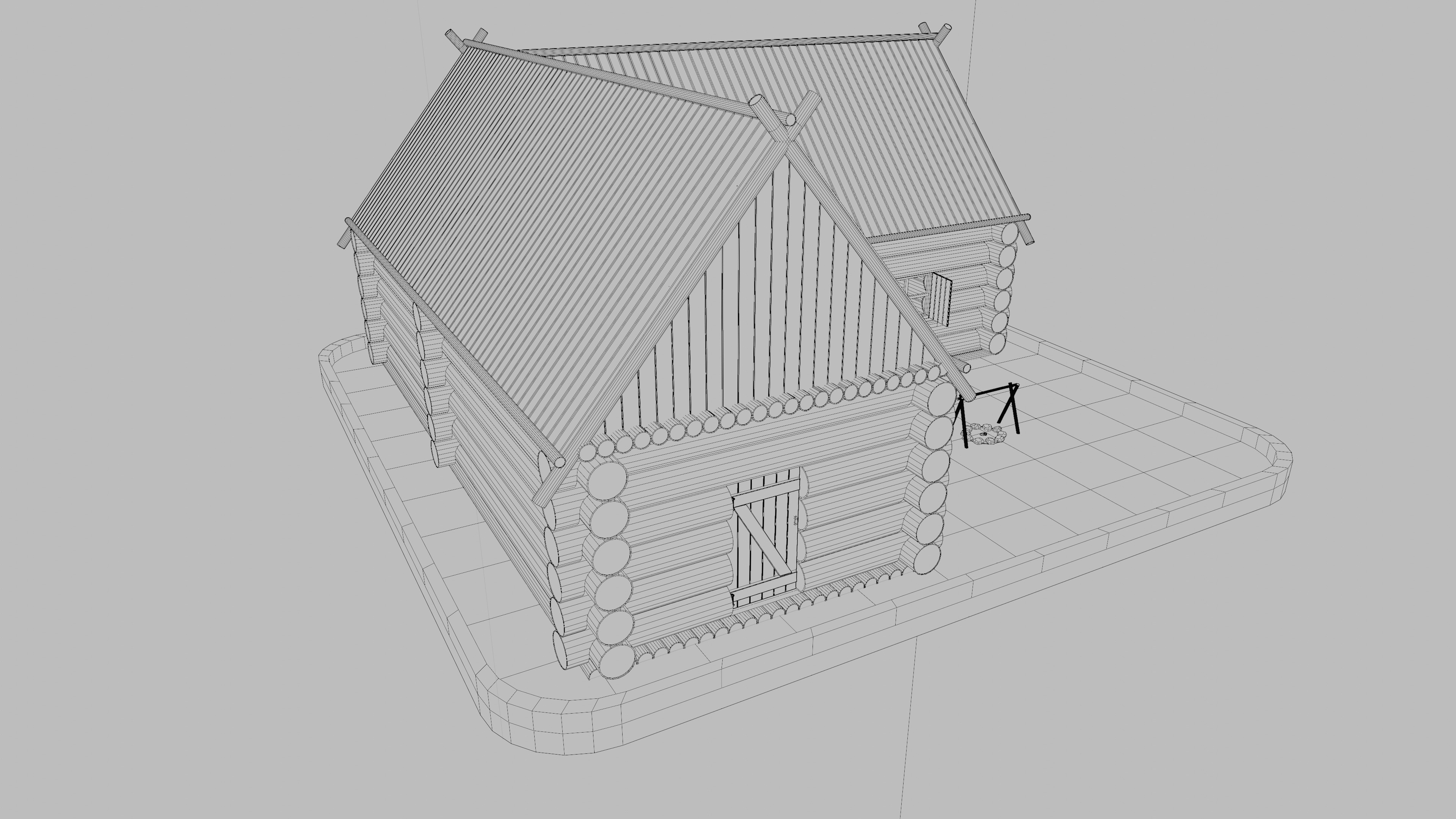 Low poly Wooden house large Low-poly 3D model_3