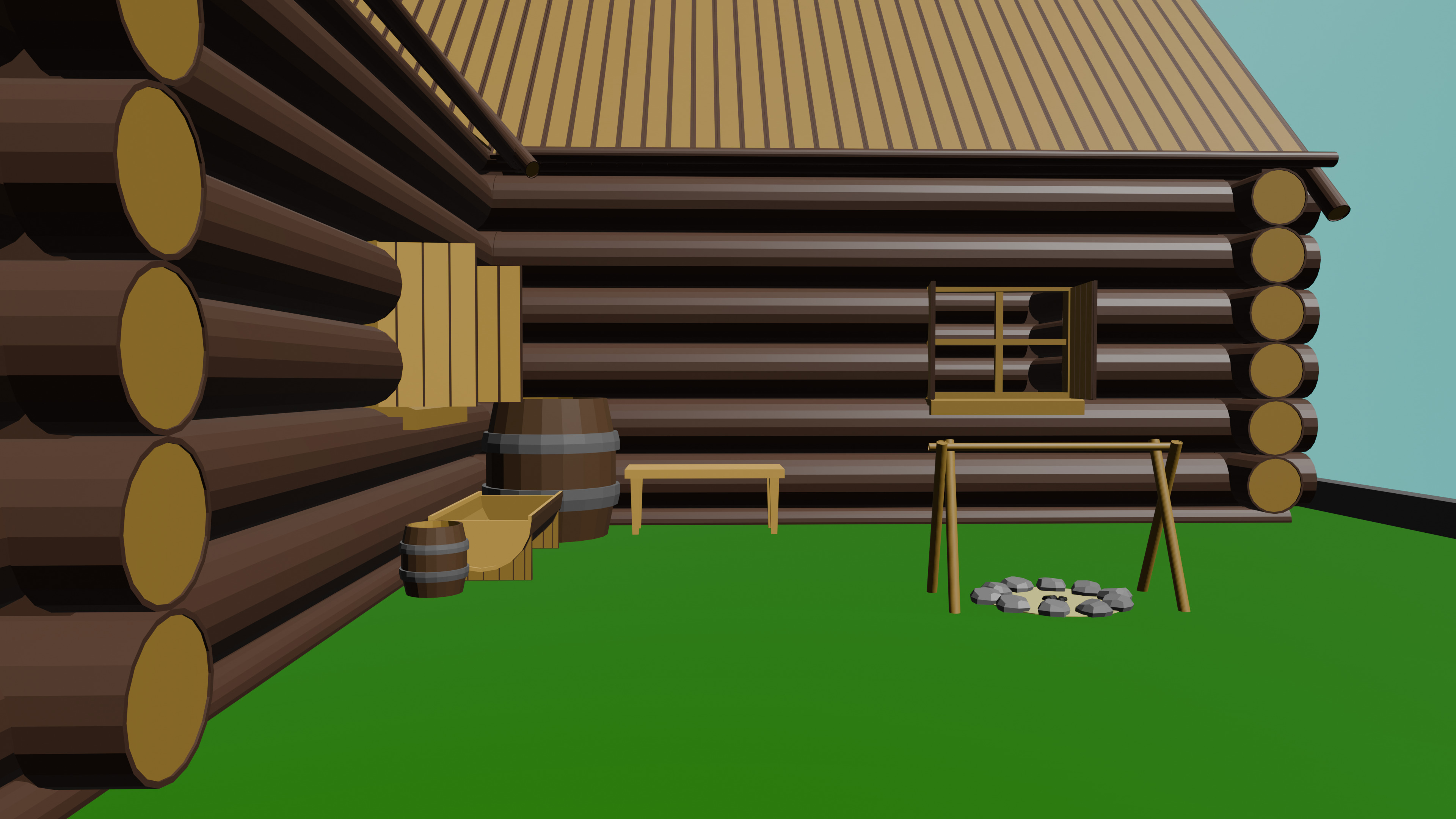 Low poly Wooden house large Low-poly 3D model_8
