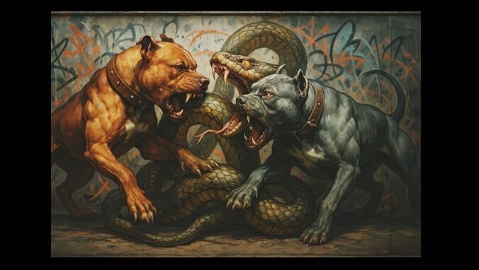 16K Base Color Texture Dog and Serpent Mural Ultra HD  Texture