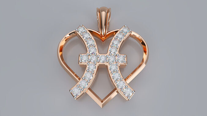 Zodiac Heart Pendant - Pisces 3D print model