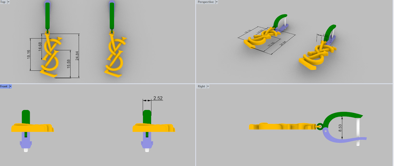 Earrings YsL 3D print model C 53 3D print model_16