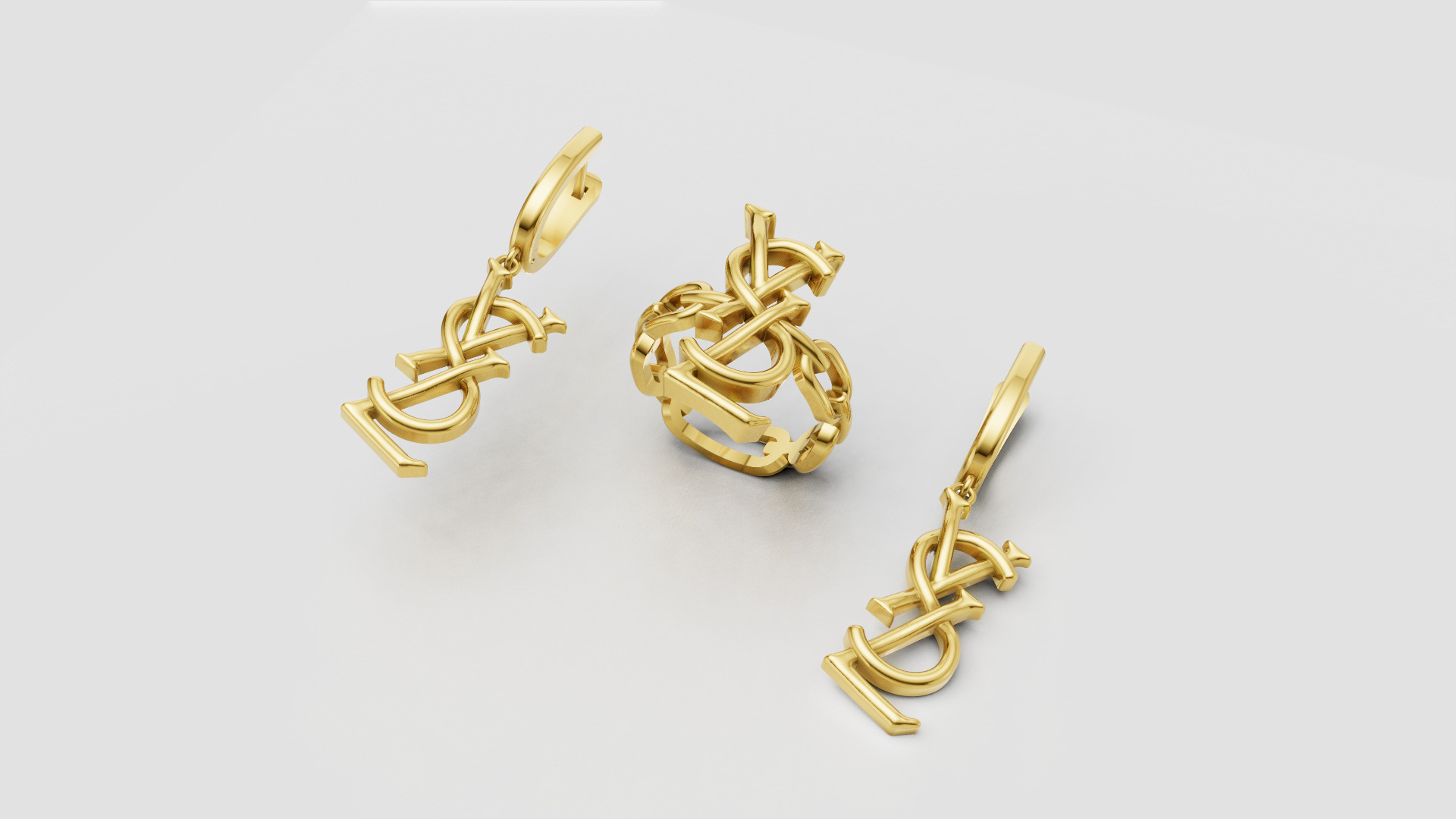 Ring and Earrings YsL jewelry set 3d print model C 54 3D print model_3