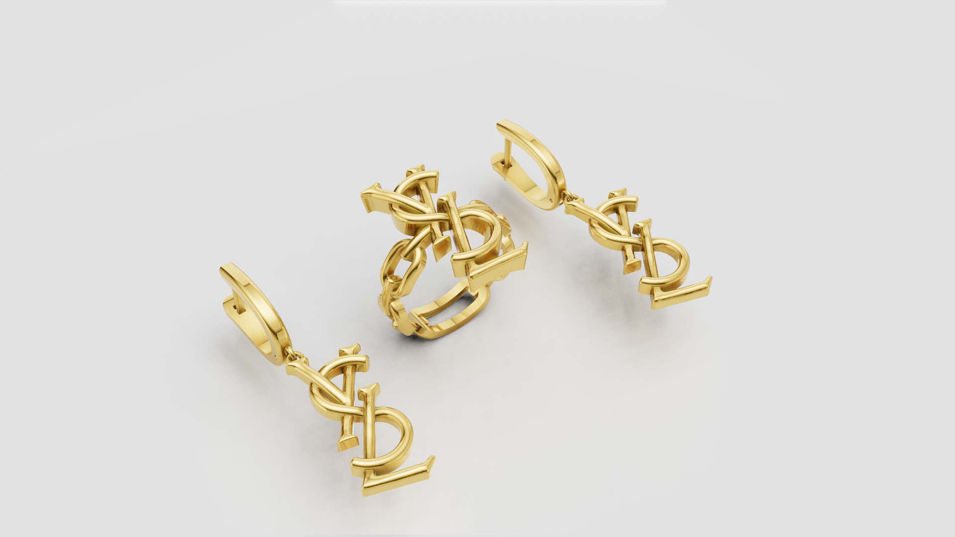 Ring and Earrings YsL jewelry set 3d print model C 54 3D print model_2