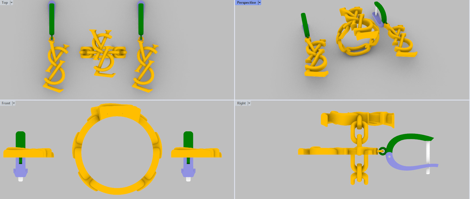 Ring and Earrings YsL jewelry set 3d print model C 54 3D print model_16