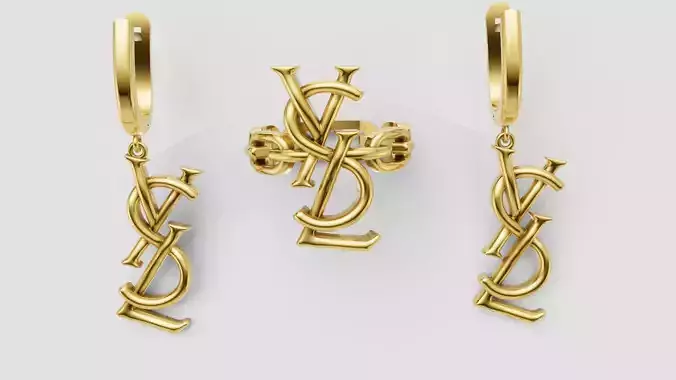 Ring and Earrings YsL jewelry set 3d print model C 54