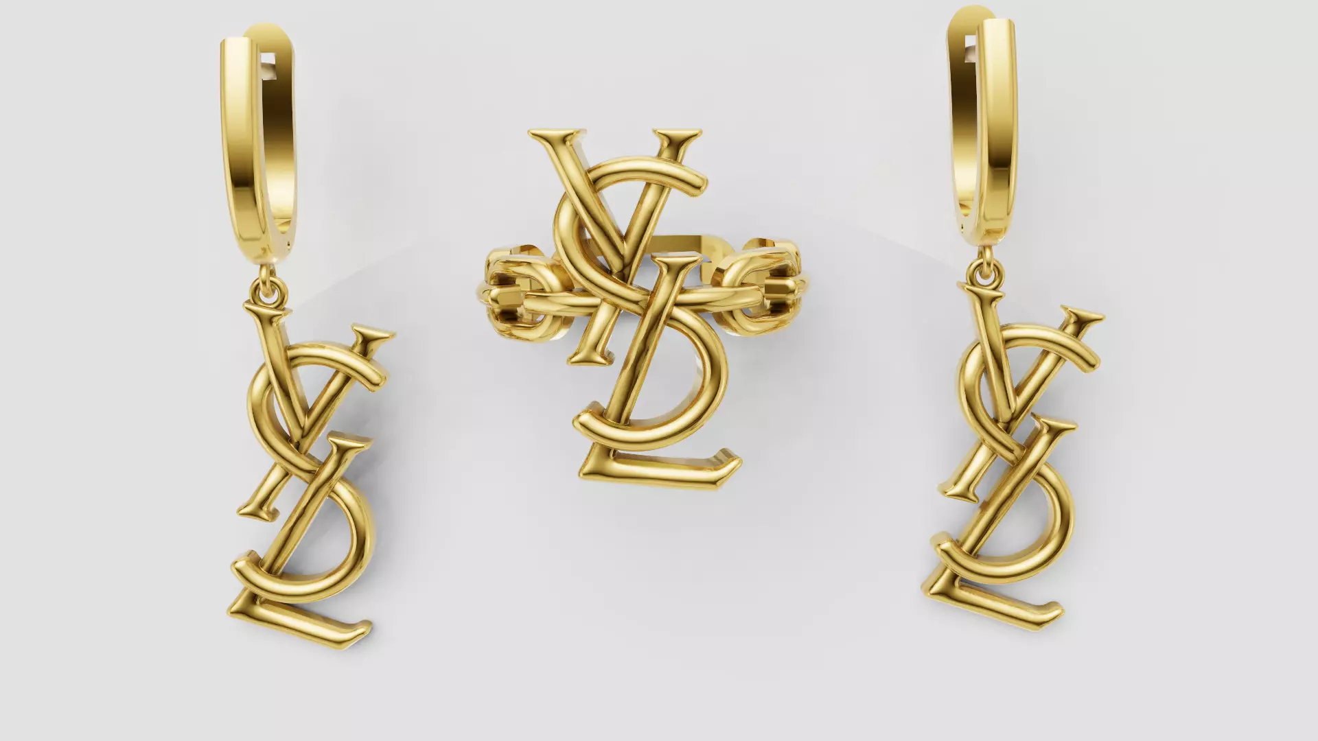 Ring and Earrings YsL jewelry set 3d print model C 54 3D print model_0