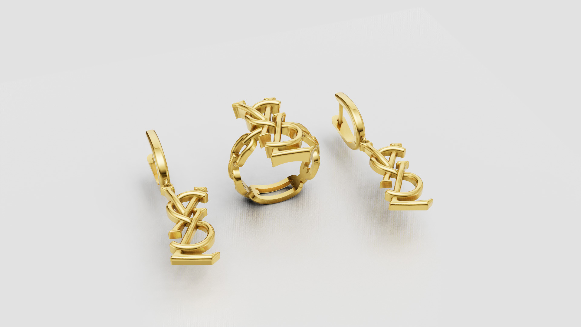 Ring and Earrings YsL jewelry set 3d print model C 54 3D print model_5