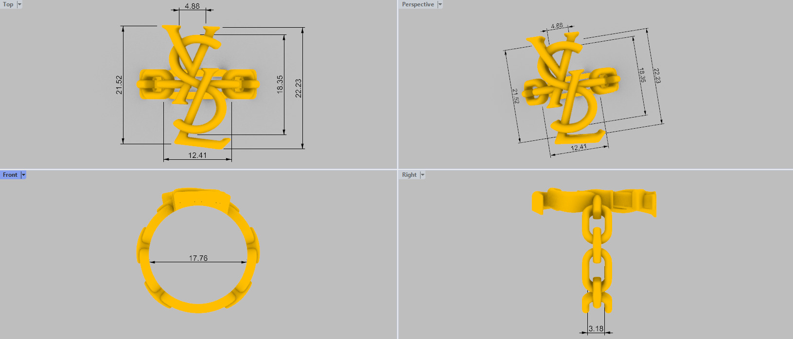 Ring and Earrings YsL jewelry set 3d print model C 54 3D print model_11