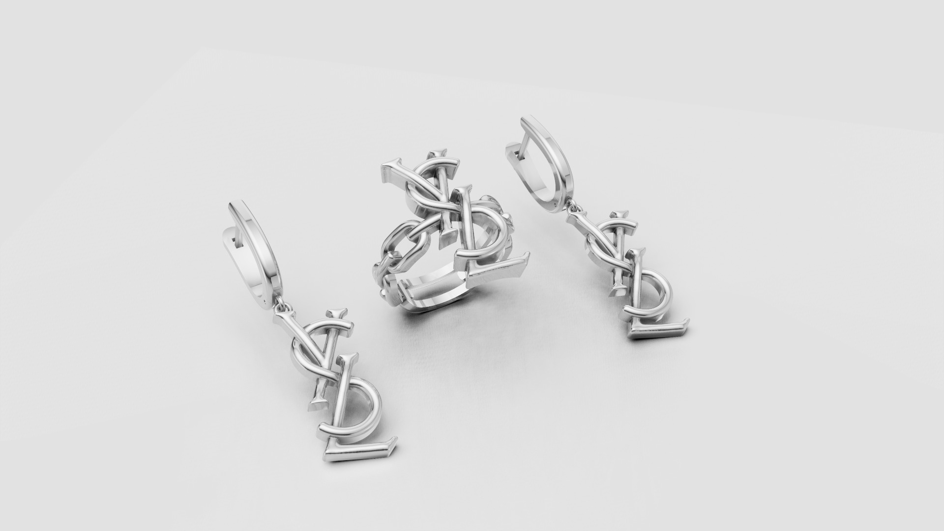 Ring and Earrings YsL jewelry set 3d print model C 54 3D print model_6