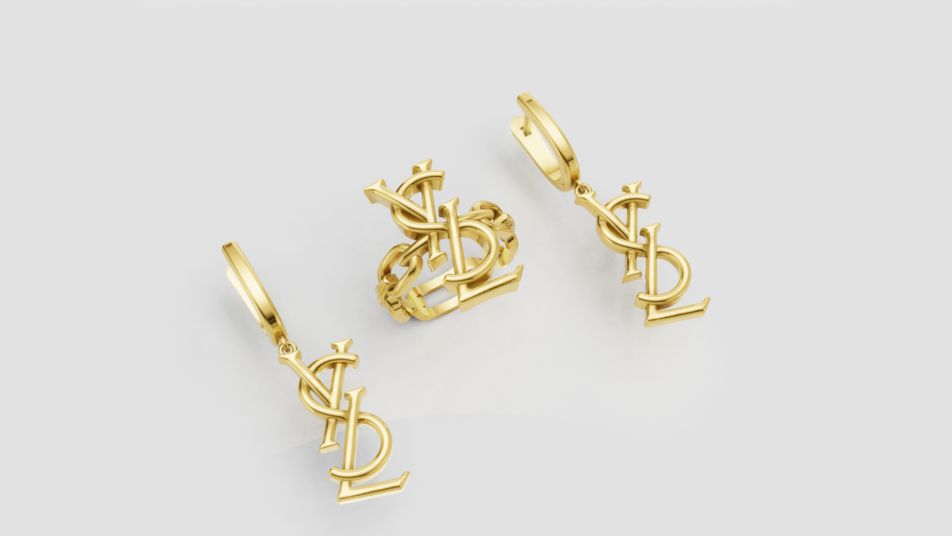 Ring and Earrings YsL jewelry set 3d print model C 54 3D print model_1