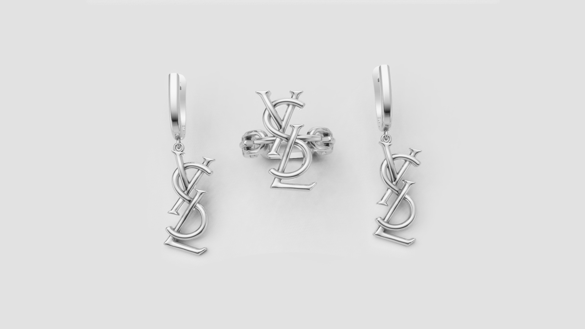Ring and Earrings YsL jewelry set 3d print model C 54 3D print model_7