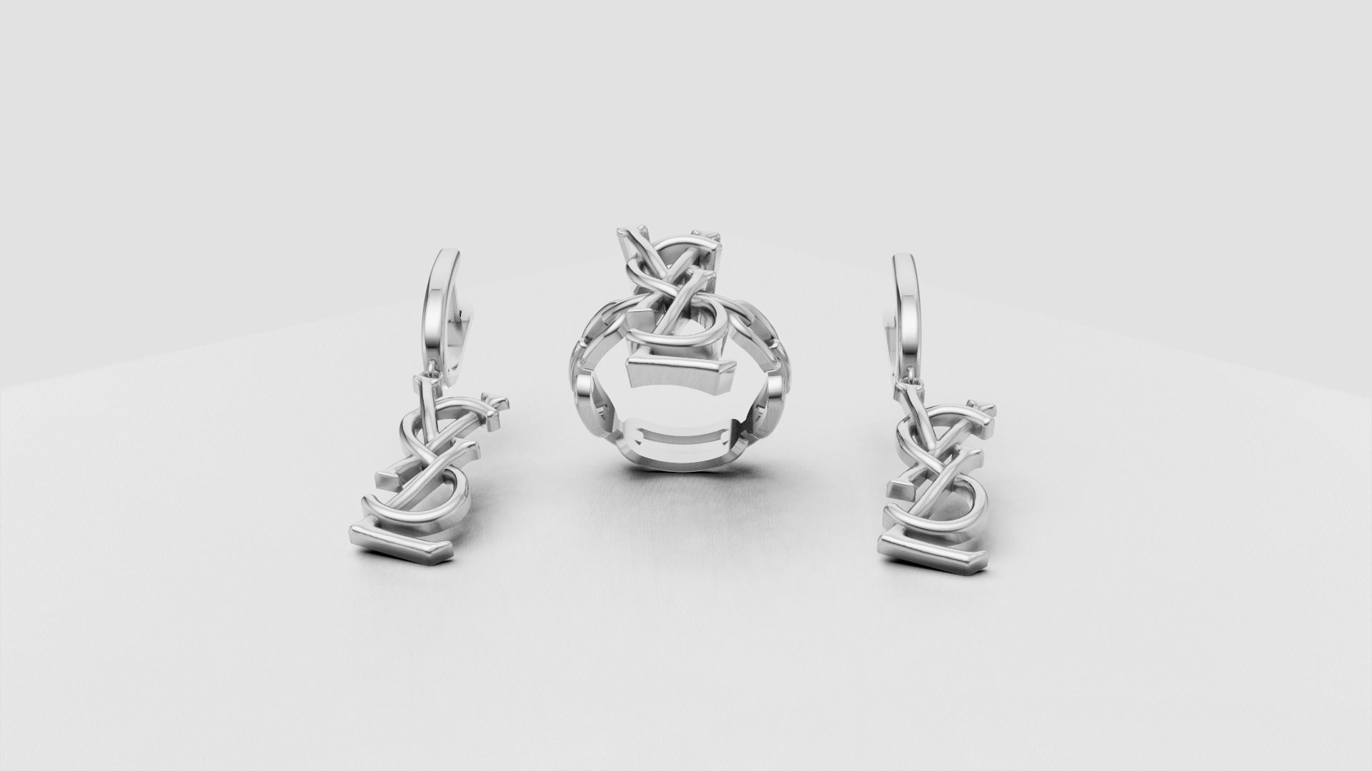 Ring and Earrings YsL jewelry set 3d print model C 54 3D print model_9