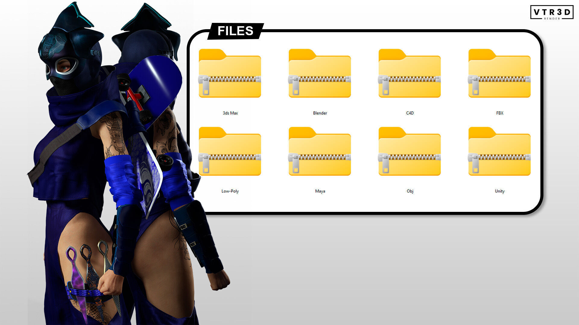 Aokami Stylized Sci Fi Ninja Warrior Game Ready Character Low-poly 3D model_7