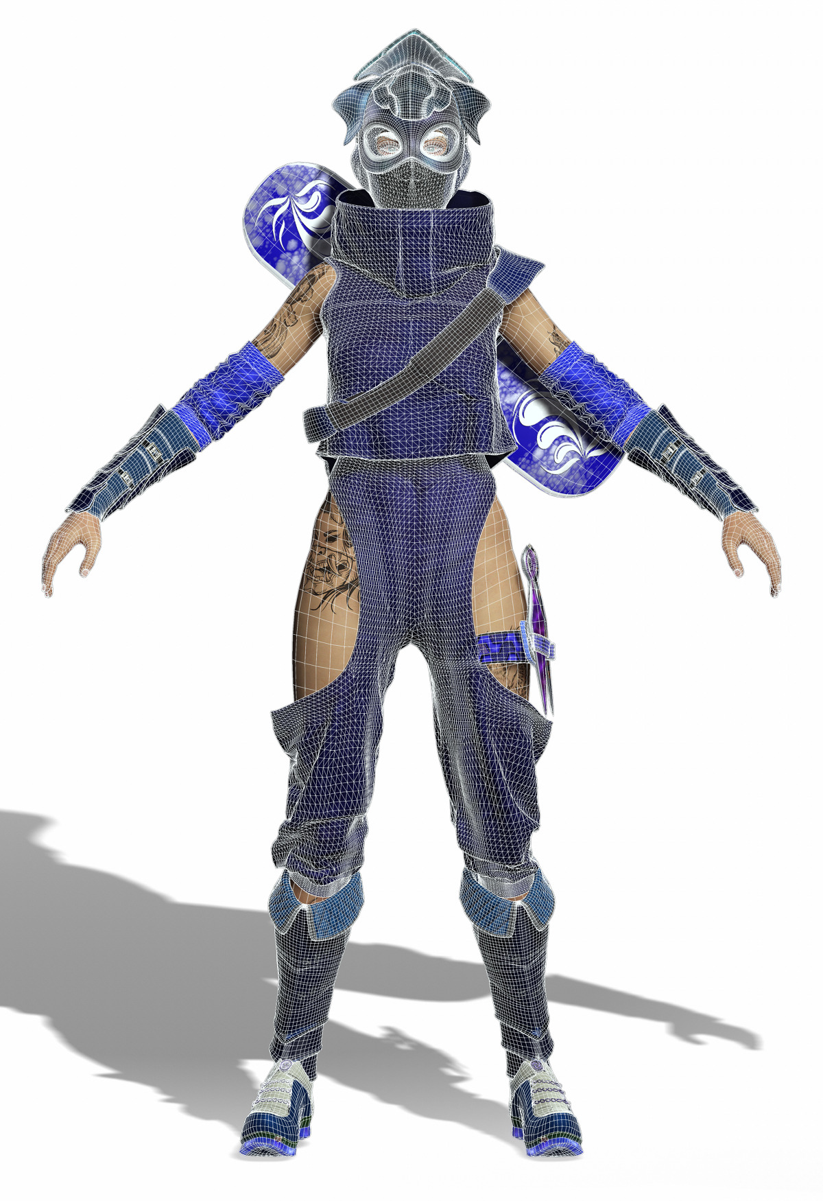 Aokami Stylized Sci Fi Ninja Warrior Game Ready Character Low-poly 3D model_16