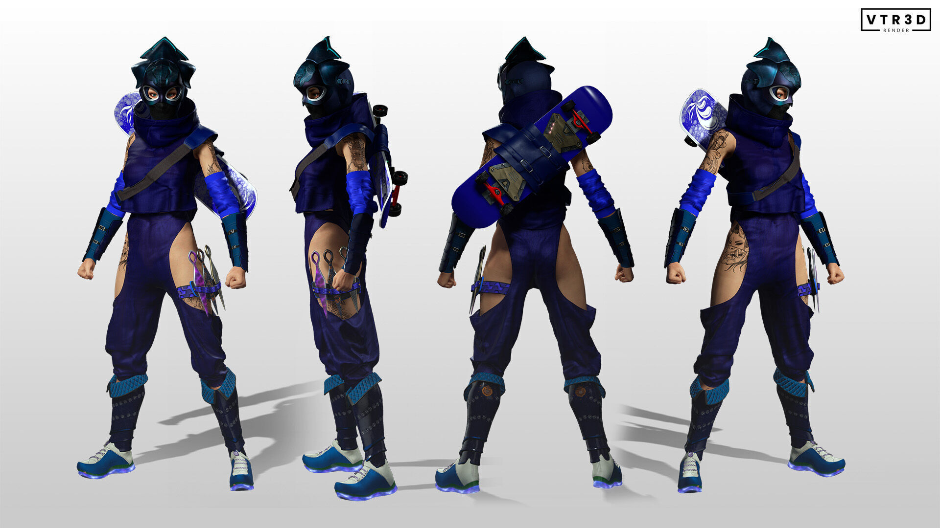 Aokami Stylized Sci Fi Ninja Warrior Game Ready Character Low-poly 3D model_3