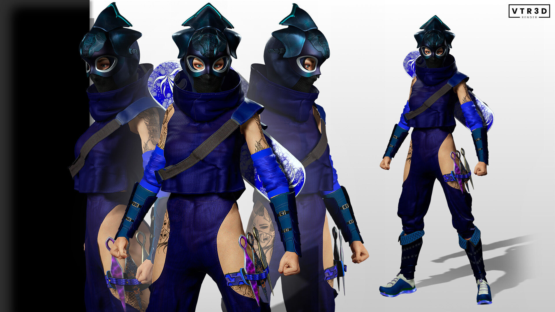 Aokami Stylized Sci Fi Ninja Warrior Game Ready Character Low-poly 3D model_2
