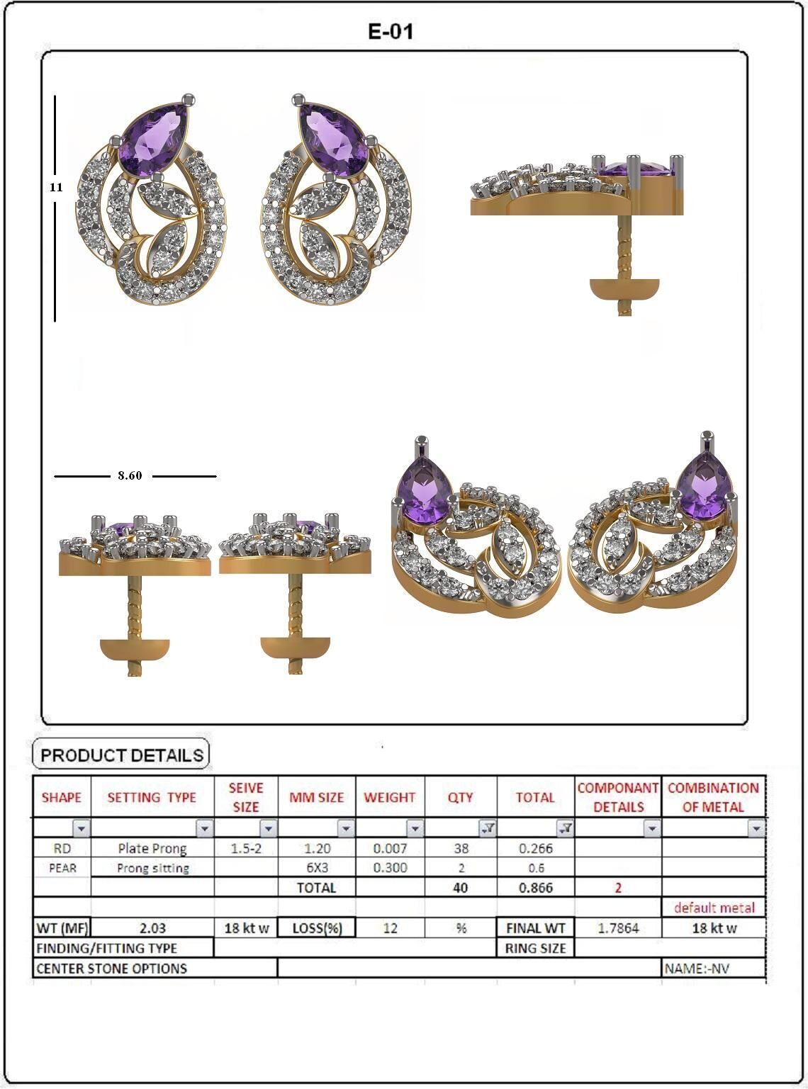 Diamond Earrings  3D print model_3