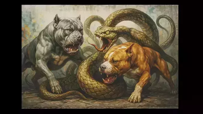 16K Base Color Texture Dog and Serpent Mural Ultra HD  Texture