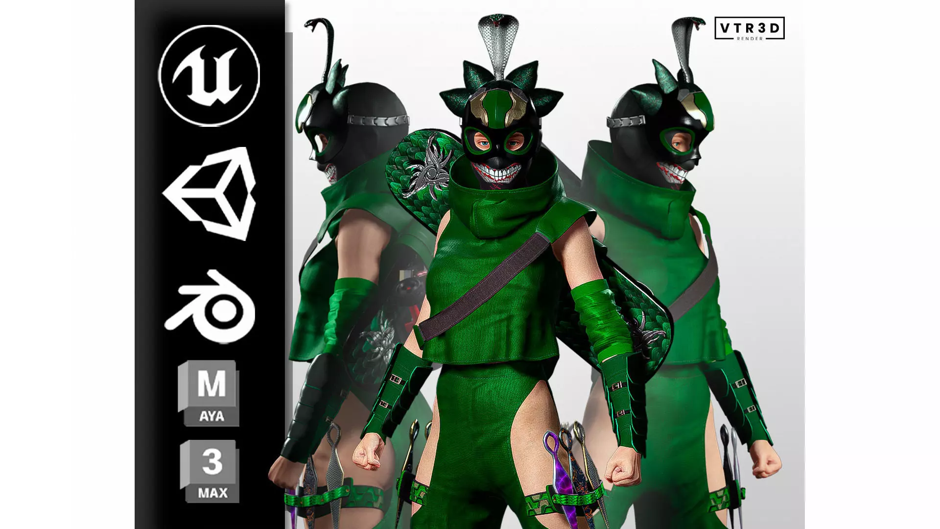 Venoma Ninja Game Ready Stylized Assassin Snake Inspired Sci Fi Low-poly 3D model_0