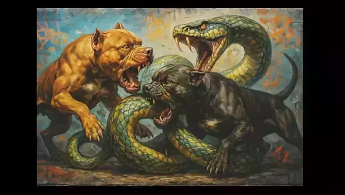 16K Base Color Texture Dog and Serpent Mural Ultra HD Texture