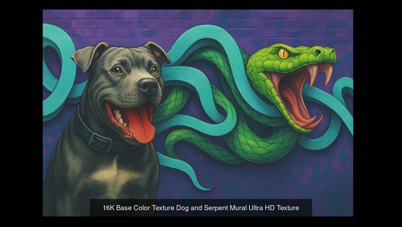 5 Textures 16K Base Color Dog and Serpent Mural Ultra HD Texture_3