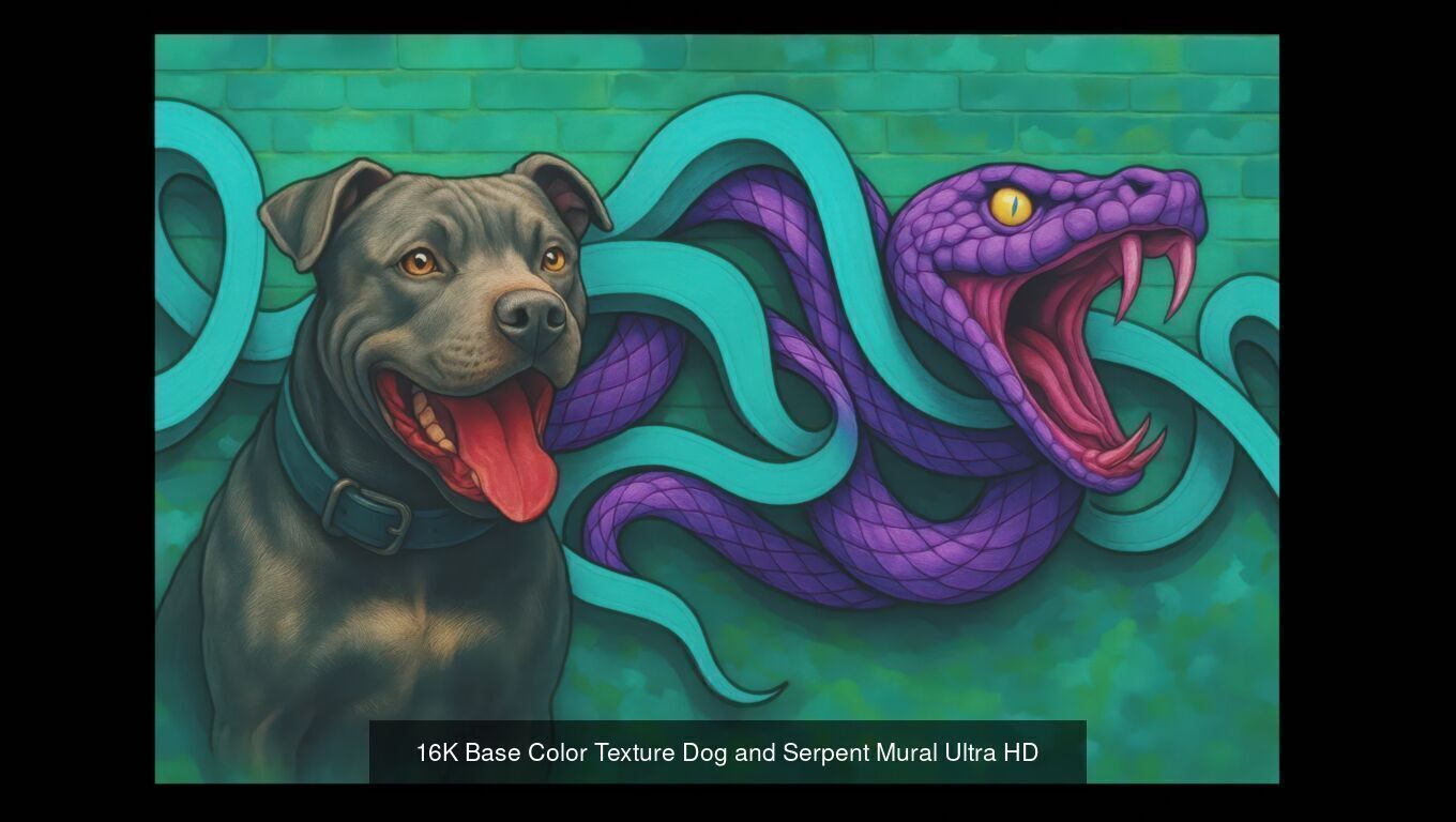5 Textures 16K Base Color Dog and Serpent Mural Ultra HD Texture_4
